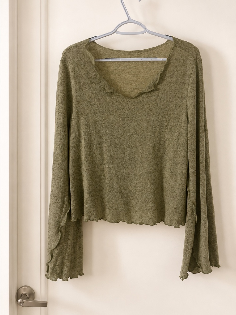 Olive Green Buttery Soft Bell Sleeve Lettuce Hem Top